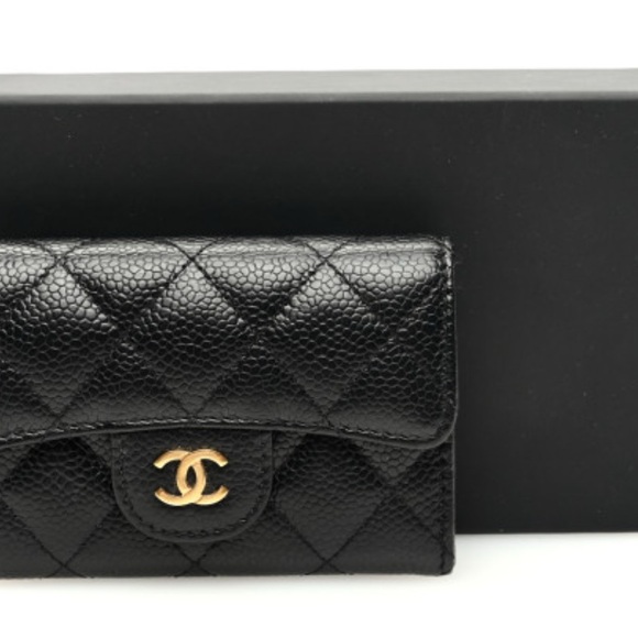 CHANEL 
Caviar Quilted Flap Card Holder Wallet Black - Picture 1 of 6